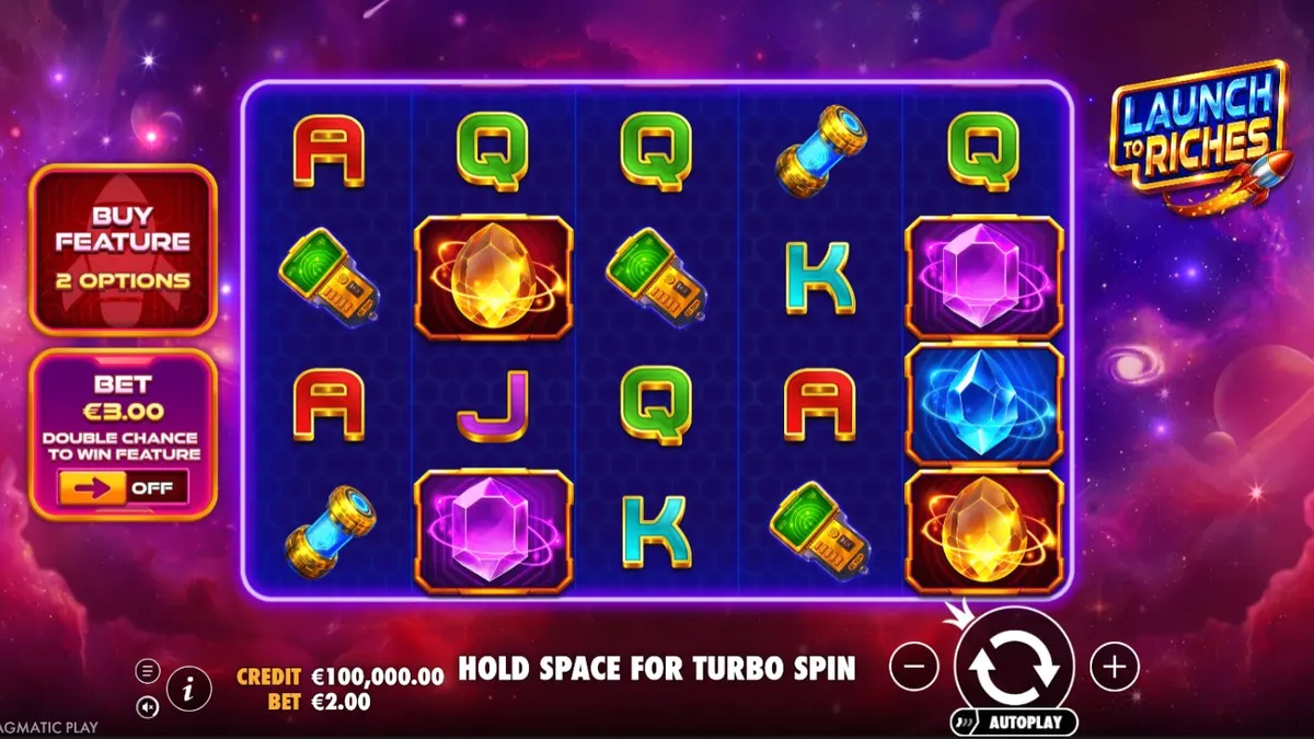 Interface do jogo de slot Launch to Riches com tema espacial