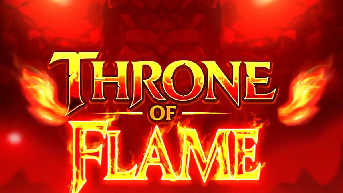 Cenário vulcânico épico com o slot Throne of Flame em destaque
